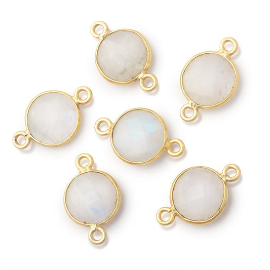 11mm Vermeil Bezel Rainbow Moonstone Faceted Coin 1 Connector