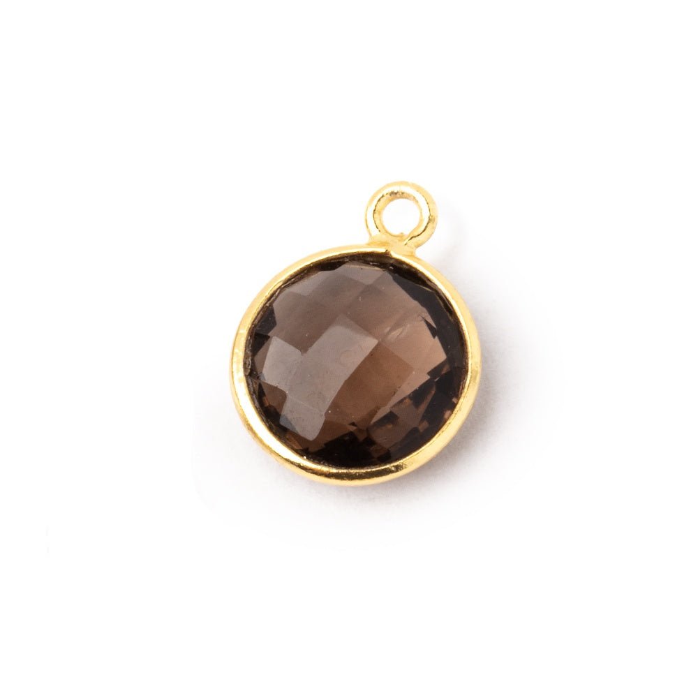 11mm Vermeil Bezel Smoky Quartz Faceted Coin Pendant 1 piece