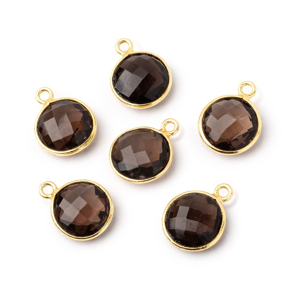 11mm Vermeil Bezel Smoky Quartz Faceted Coin Pendant 1 piece