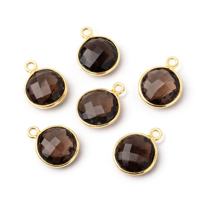 11mm Vermeil Bezel Smoky Quartz Faceted Coin Pendant 1 piece