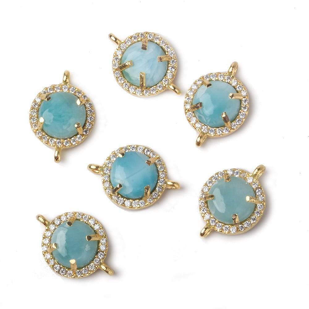 11mm Vermeil Bezel White CZ and Larimar Coin Connector 1 focal piece