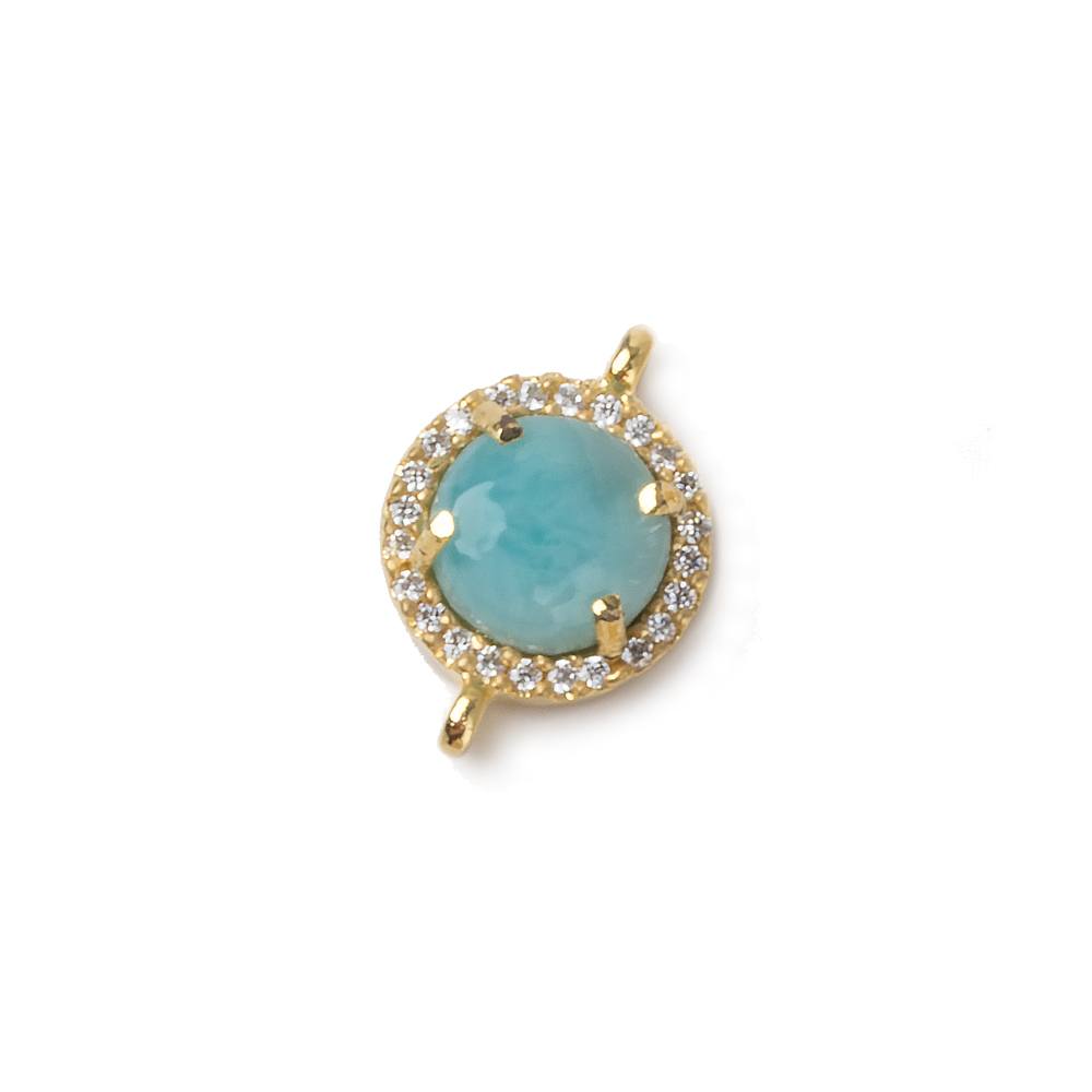 11mm Vermeil Bezel White CZ and Larimar Coin Connector 1 focal piece