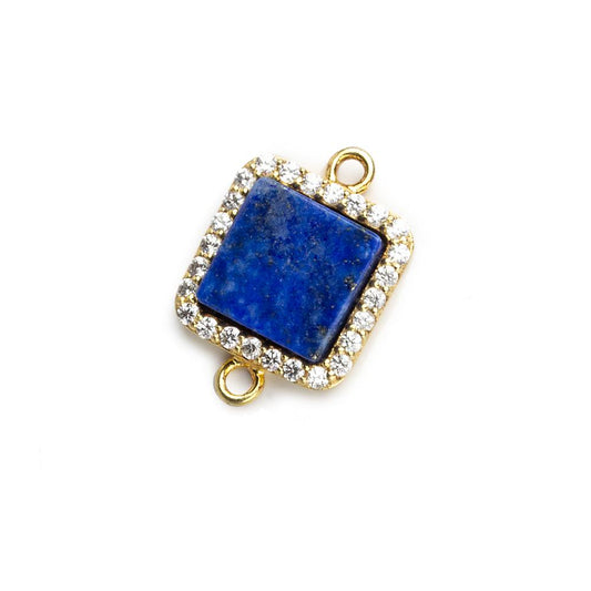 11mm Vermeil CZ Bezel Lapis Lazuli square Connector 1 focal bead
