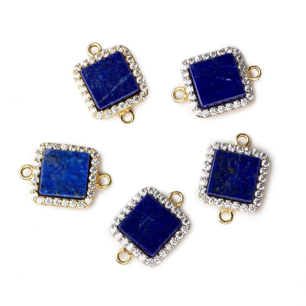 11mm Vermeil CZ Bezel Lapis Lazuli square Connector 1 focal bead