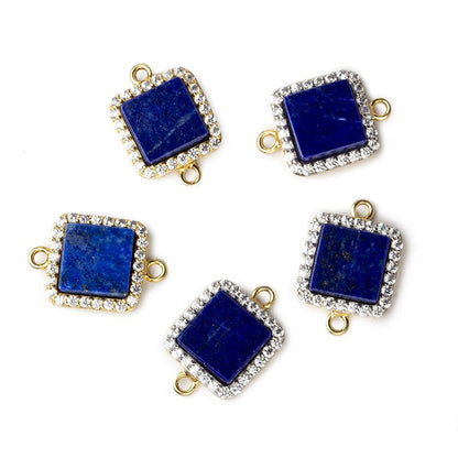 11mm Vermeil CZ Bezel Lapis Lazuli square Connector 1 focal bead