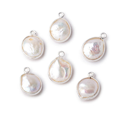 11x10-13x12mm .925 Silver Bezel Rosé White Keshi Freshwater Pearl Pendant 1 piece