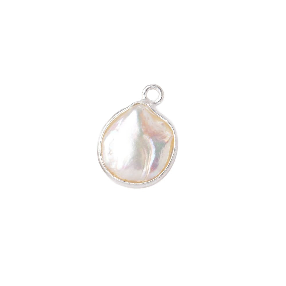 11x10-13x12mm .925 Silver Bezel Rosé White Keshi Freshwater Pearl Pendant 1 piece