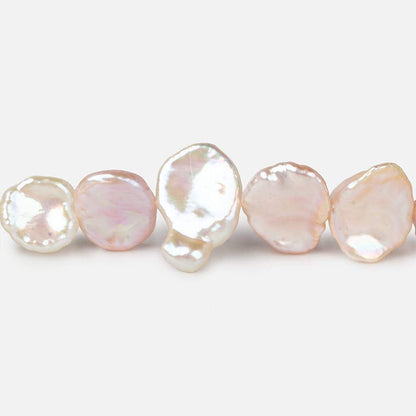 11x10-16x10mm Pink & White Keshi side drilled Freshwater Pearls 16 inch 39 pieces AAA