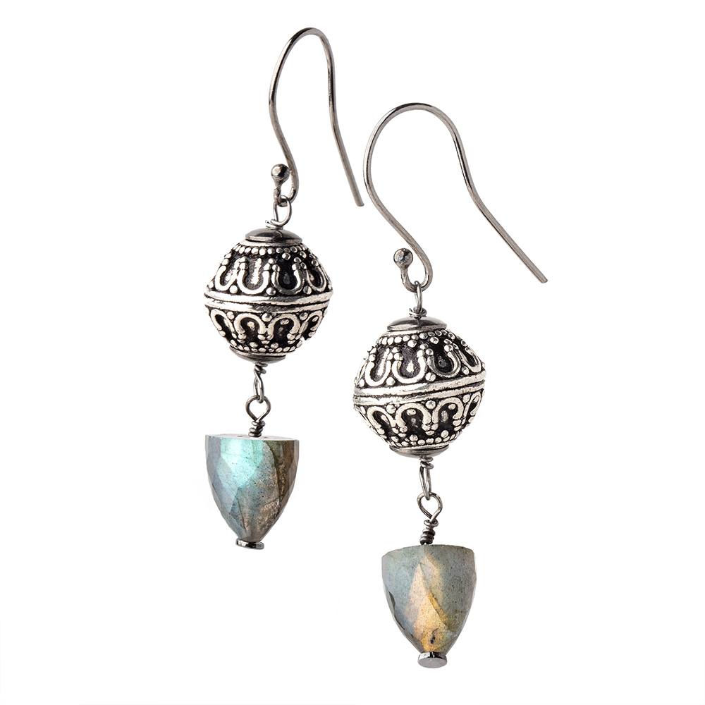 11x10mm Labradorite Faceted Cone Focal Set of 2 Beads 1mm hole