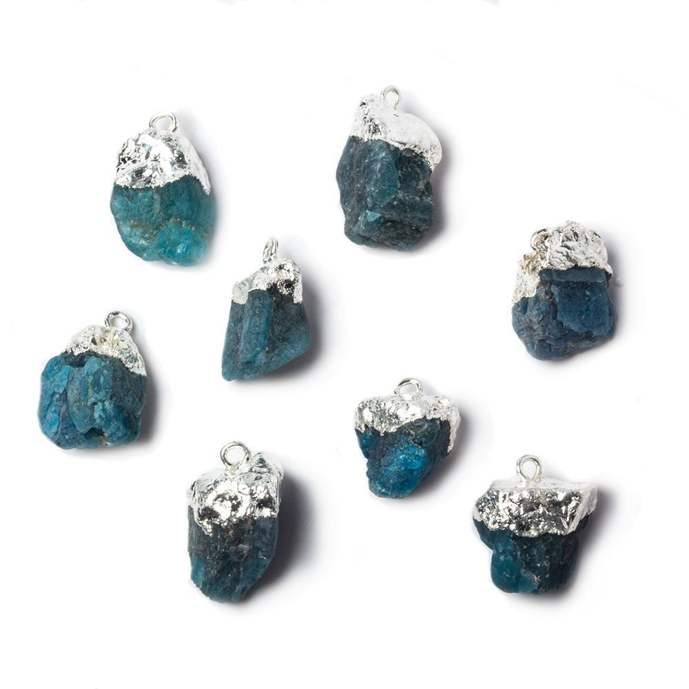 11x10mm to 15x9mm Silver Leafed Neon Blue Apatite Natural Crystal Pendant
