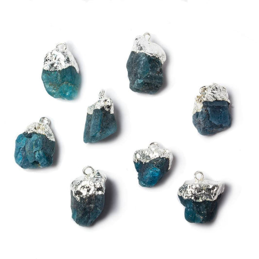 11x10mm to 15x9mm Silver Leafed Neon Blue Apatite Natural Crystal Pendant