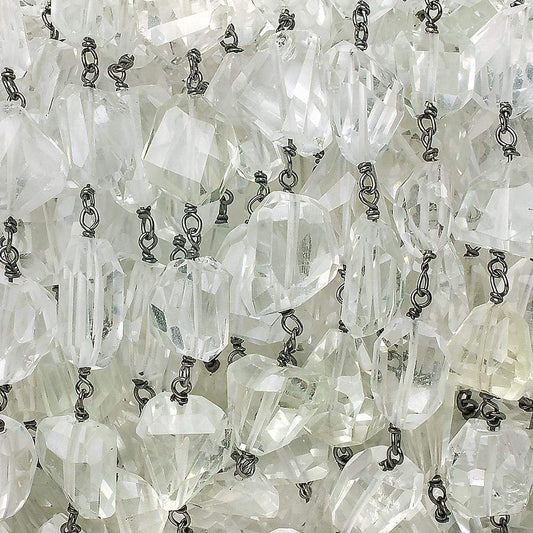 11x11-14x12mm Crystal Quartz faceted nugget Black Gold .925 Chain by the foot 16 pieces