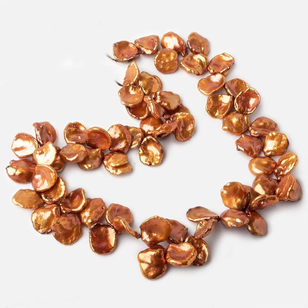 11x14mm Sunset Orange Keshi Freshwater Pearls 16 inch 65 pieces