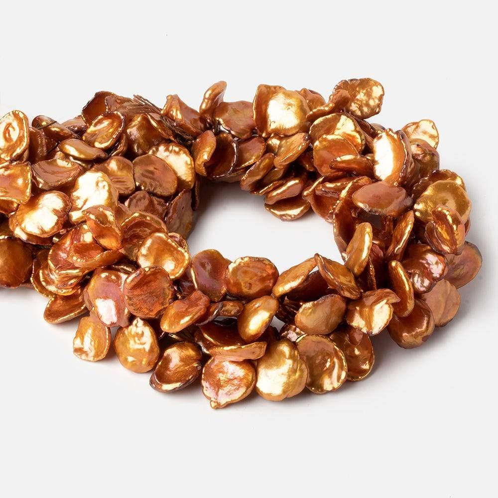 11x14mm Sunset Orange Keshi Freshwater Pearls 16 inch 65 pieces