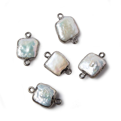 11x11mm Black Gold Leafed White Square Freshwater Pearl Connector 1 piece