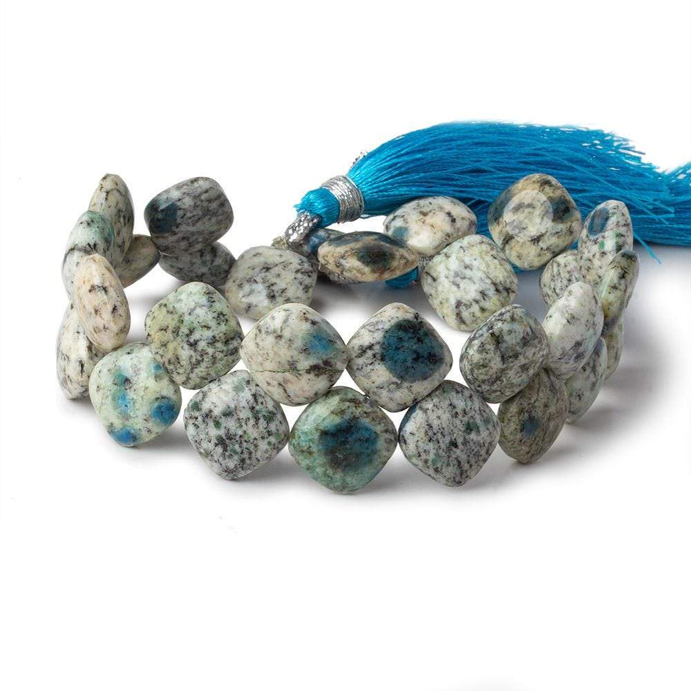 11x11mm K2 Azurite Granite "K2 Jasper" plain pillow beads 8 inch 30 beads