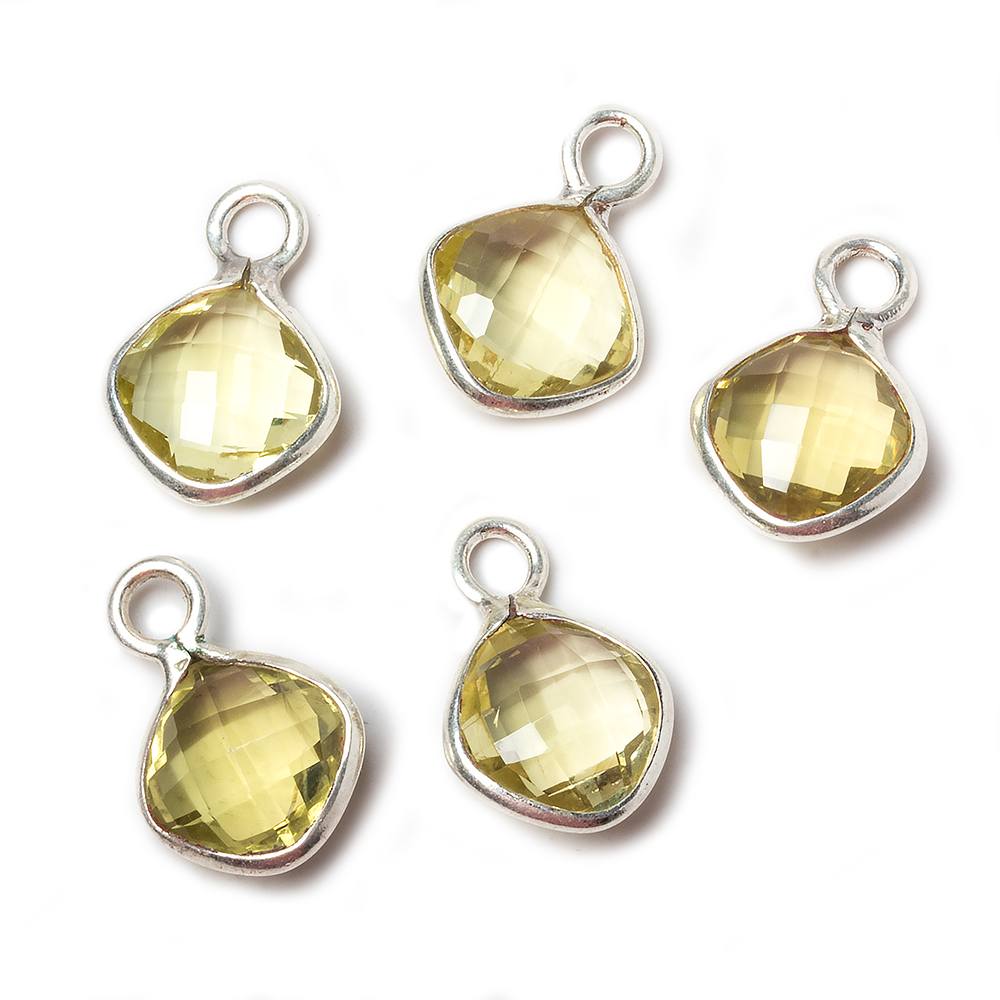 11x11mm Lemon Quartz Faceted Pillow Silver Pendant