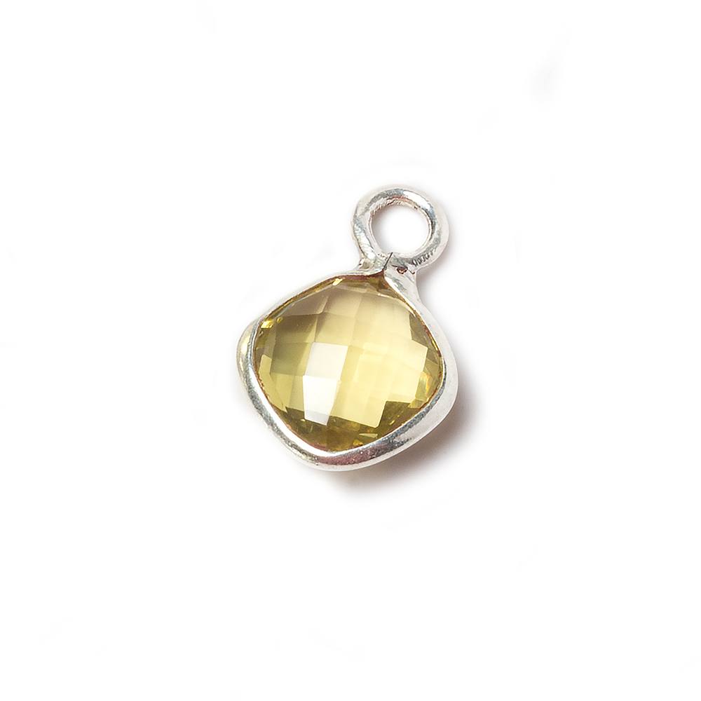 11x11mm Lemon Quartz Faceted Pillow Silver Pendant