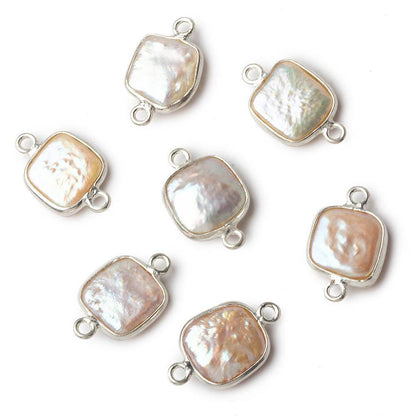 11x11mm Sterling Silver Bezel White Square Pearl Connector 1 piece