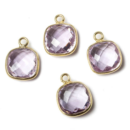 11x11mm Vermeil Bezel Pink Amethyst faceted pillow Petite Pendant 1 piece
