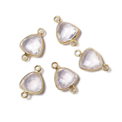 11x11mm Vermeil Bezeled Rose Quartz trillion Connector 1 piece