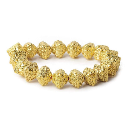 11mm 22kt Gold Plated Copper Bali Design Bipyramid 8 inch 19 Beads