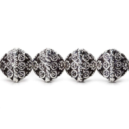 11mm Antiqued Silver Plated Copper Bali Design Bipyramid 8 inch 19 Beads