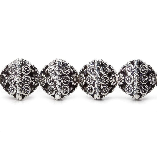 11mm Antiqued Silver Plated Copper Bali Design Bipyramid 8 inch 19 Beads