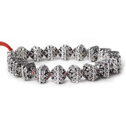 11mm Antiqued Silver Plated Copper Bali Design Bipyramid 8 inch 19 Beads