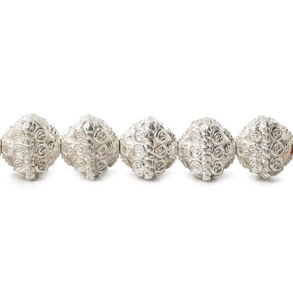 11mm Silver Plated Copper Bali Design Bipyramid 8 inch 19 Beads