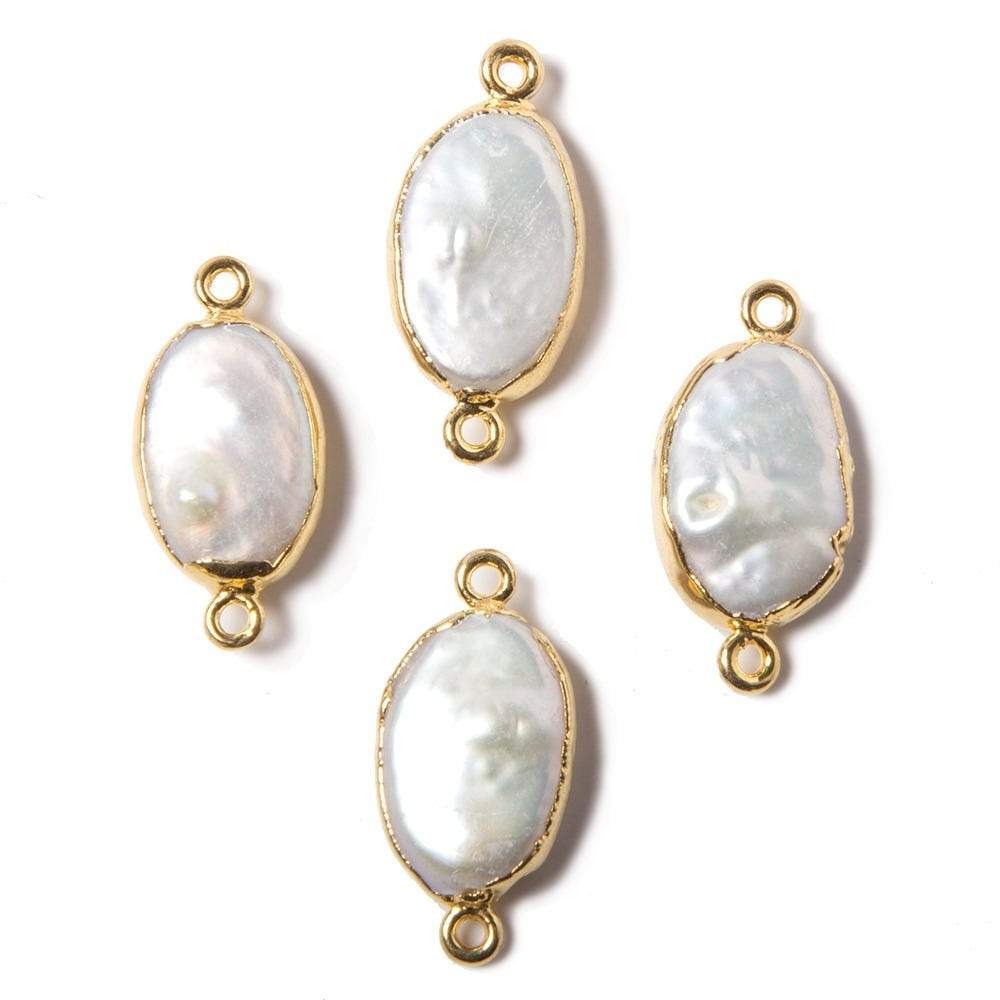 11x14mm Gold Leafed Rose' White Oval Freshwater Pearl Connector 1 piece