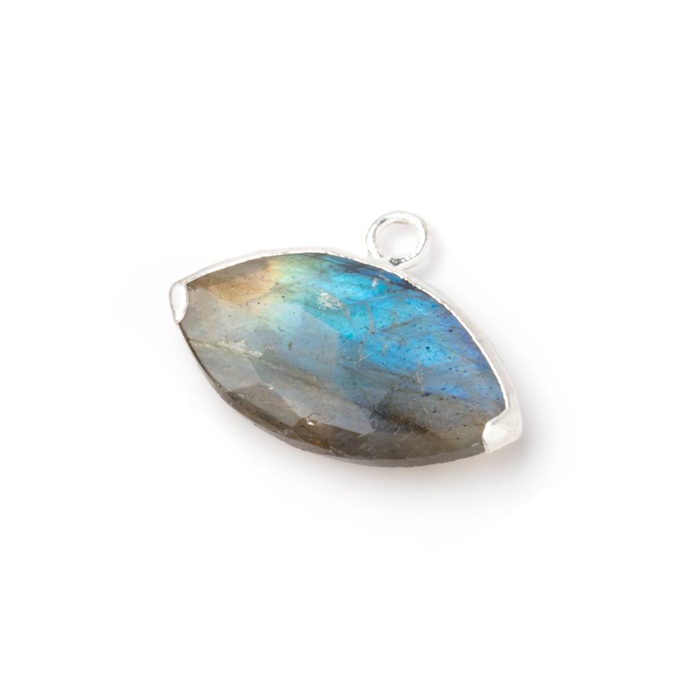 11x20mm Silver Leafed Labradorite Faceted Marquise 1 Focal Pendant