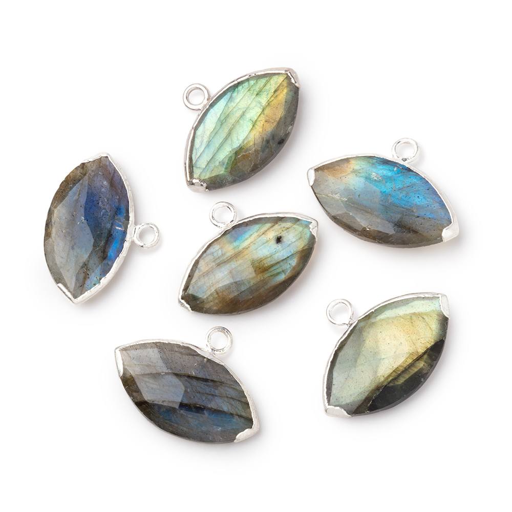 11x20mm Silver Leafed Labradorite Faceted Marquise 1 Focal Pendant