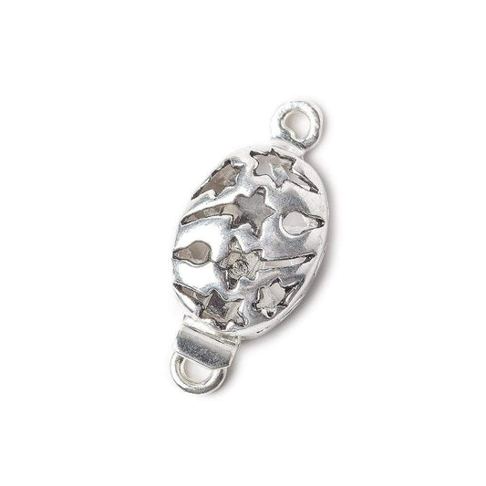 11x24mm Sterling Silver plated Box Clasp Oval Shooting Star Design 1 piece