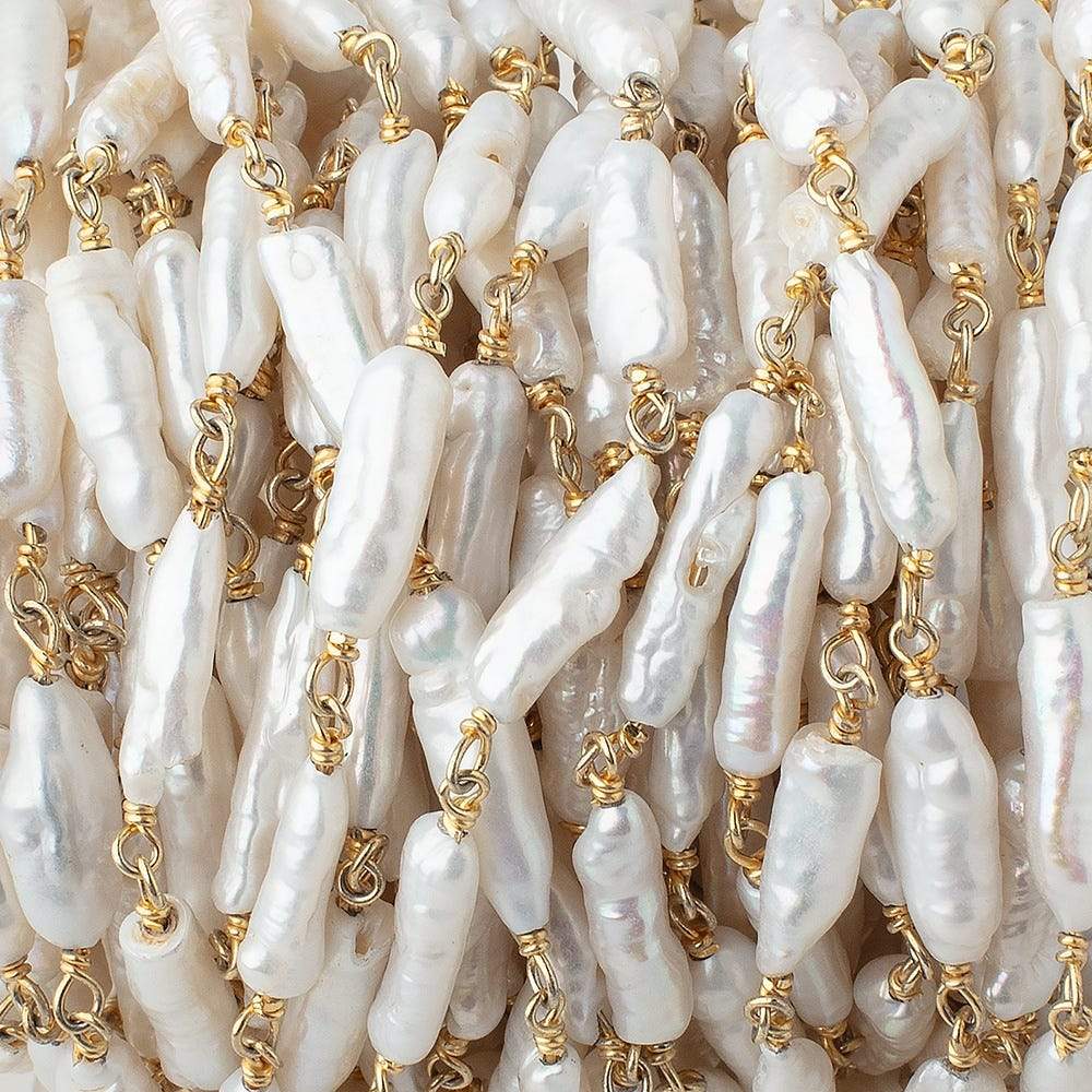11x4-17x4mm White Biwa Pearls on Vermeil Chain by the Foot 15 pieces