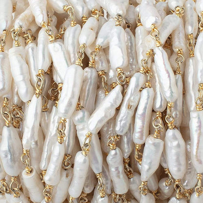 11x4-17x4mm White Biwa Pearls on Vermeil Chain by the Foot 15 pieces