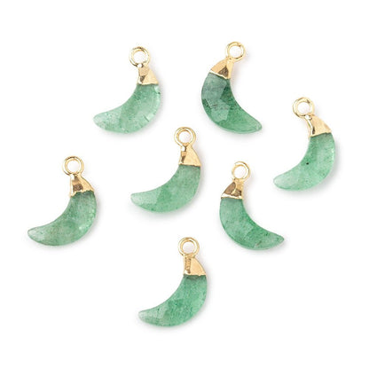 11x4mm Gold Leafed Aventurine Faceted Crescent Moon Focal Pendant 1 piece