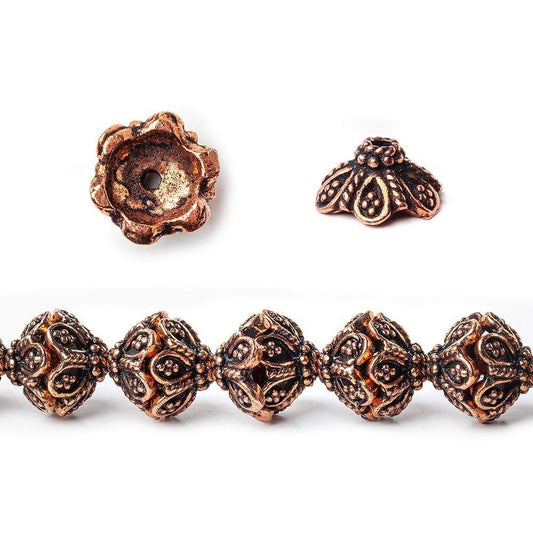 11x5mm Antiqued Copper Flower Bead Cap with Twisted Rope Edge 8 inch 40 pcs