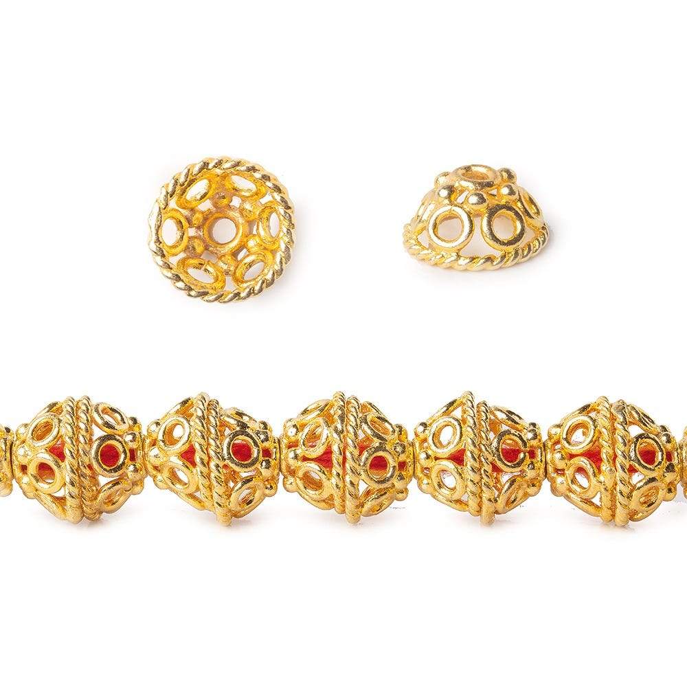 11x6mm 22kt Gold Plated Copper Bead Cap with Circular Pattern 8 inch 34 pieces