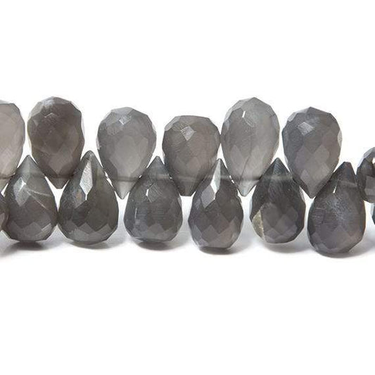 11x7-12x9mm Dark Platinum Grey Moonstone tear drop briolette 7.5 inch 45 Beads