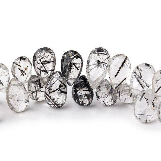 11x7-13x7mm Black Tourmalinated Quartz Faceted Pears 7.5 inch 48 beads