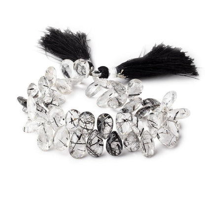 11x7-13x7mm Black Tourmalinated Quartz Faceted Pears 7.5 inch 48 beads
