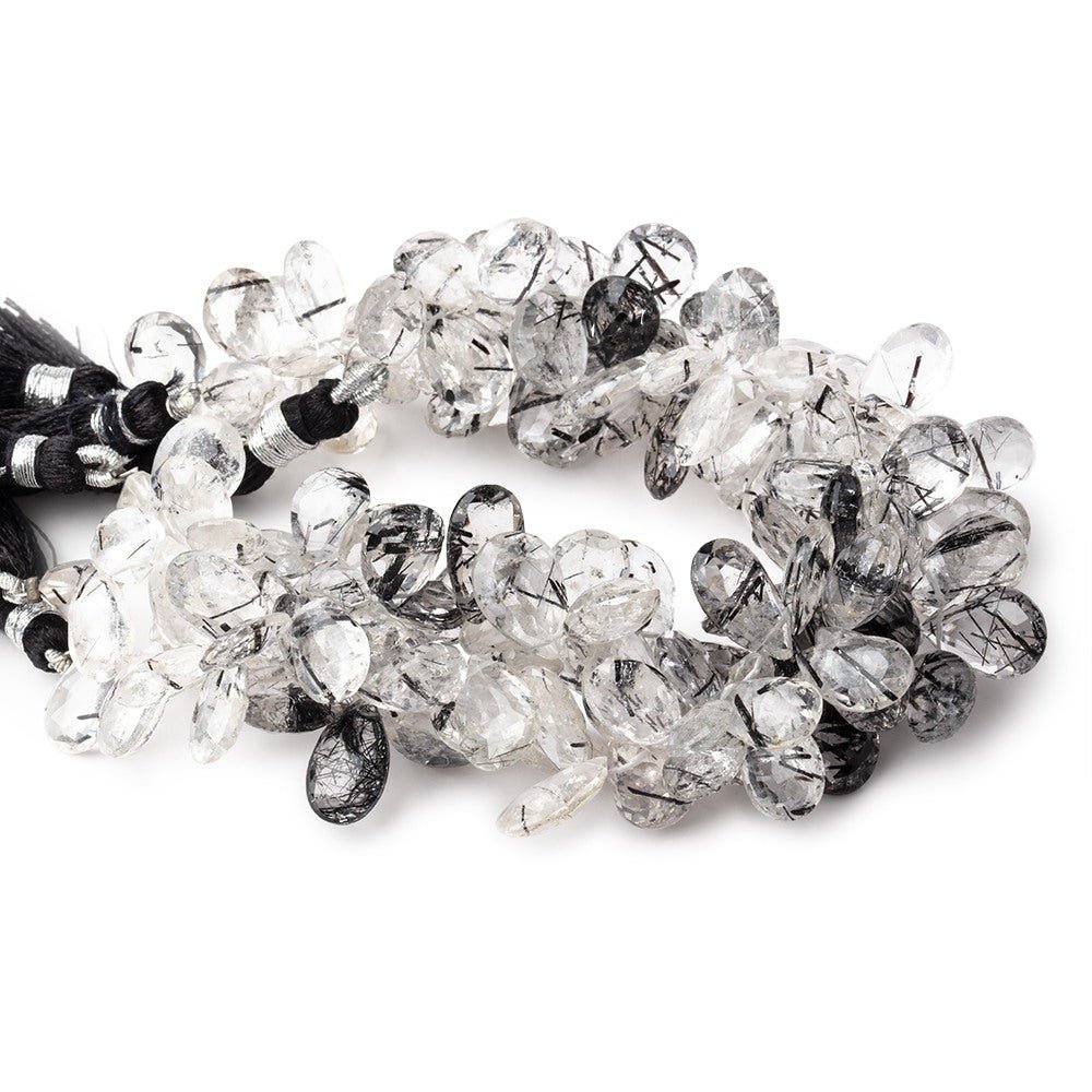 11x7-13x7mm Black Tourmalinated Quartz Faceted Pears 7.5 inch 48 beads