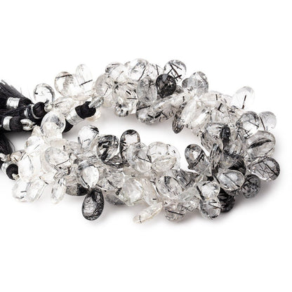 11x7-13x7mm Black Tourmalinated Quartz Faceted Pears 7.5 inch 48 beads