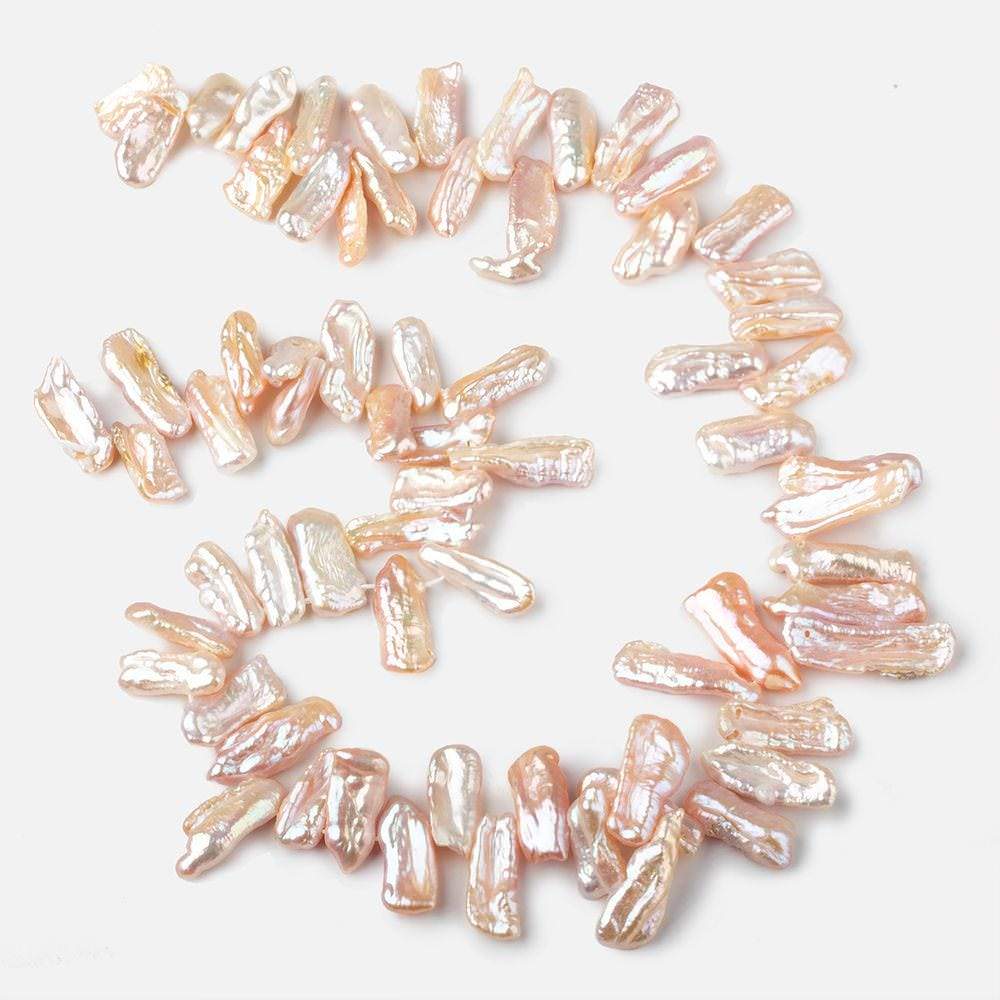 11x7-20x7mm Peach Top Drilled Biwa Freshwater Pearls 15 inch 75 pcs AA