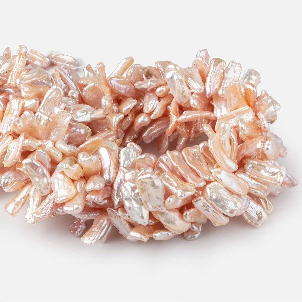 11x7-20x7mm Peach Top Drilled Biwa Freshwater Pearls 15 inch 75 pcs AA