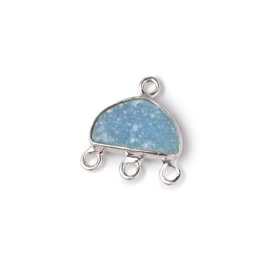 11x7mm .925 Silver Bezel Santorini Blue Drusy Half Moon 3 ring Connector 1 piece