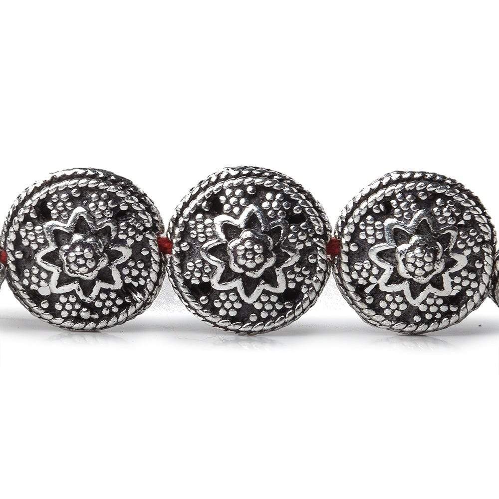 12x7mm Antiqued Sterling Silver Plated Copper Bead Floral Disc 8 inch 18 pcs
