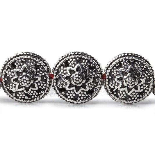 12x7mm Antiqued Sterling Silver Plated Copper Bead Floral Disc 8 inch 18 pcs