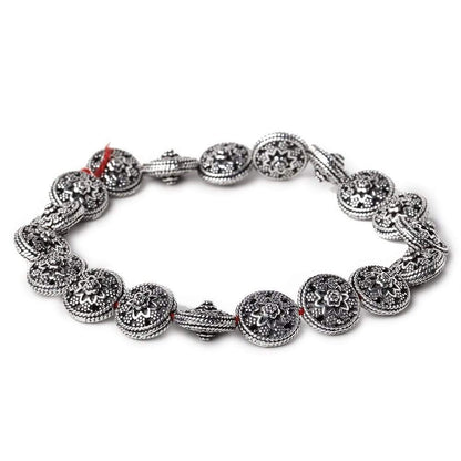 12x7mm Antiqued Sterling Silver Plated Copper Bead Floral Disc 8 inch 18 pcs